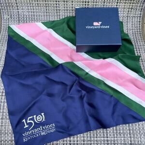 Vineyard Vines NWT Kentucky Derby 150th 100% Silk Pocket Square Blue Green Pink